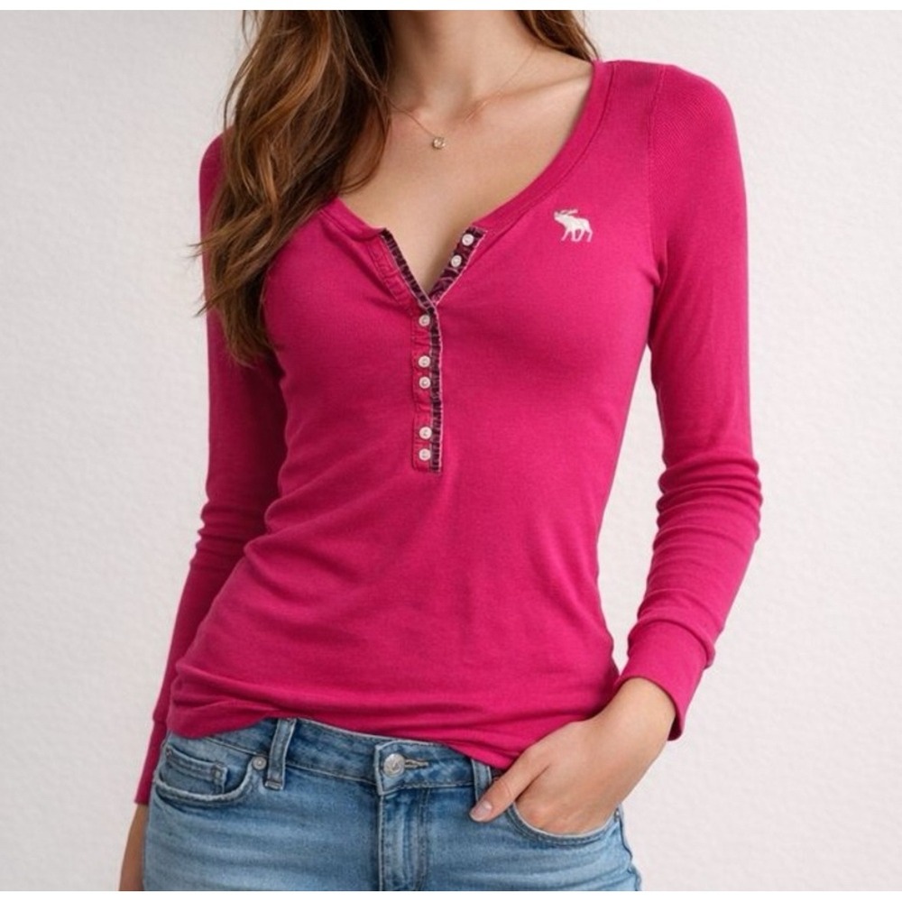 Abercrombie & Fitch Henley Top Coral Pink Medium Y2K Bella Swan Elena Gilbert